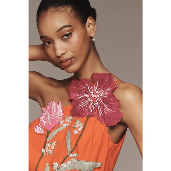 New Yukiko Noritake x Anthropologie Asymmetric Floral Midi Dress $248 SIZE 14 - Picture 2 of 5